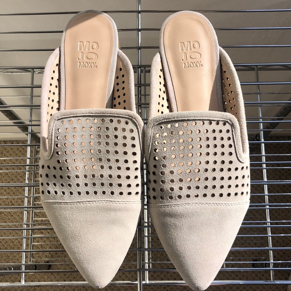 MOJO Moxey - Suede perforated mules. Size 8.5
